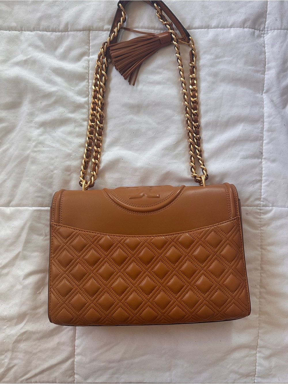 Tory Burch Fleming Leather Convertible Crossbody with Gold Chain - Picture 3 of 7